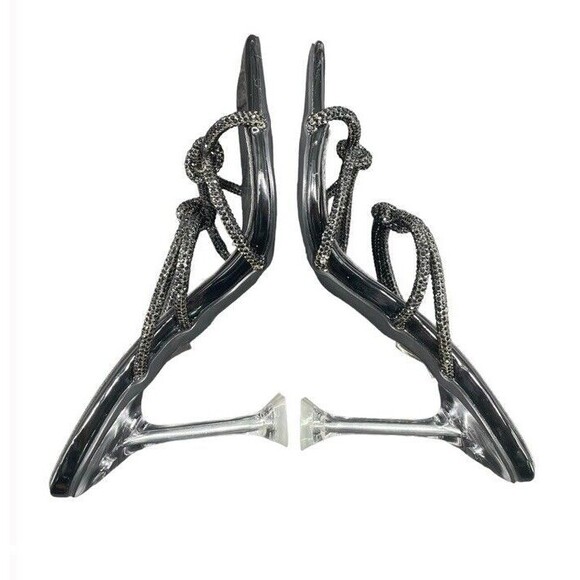 AZALEA WANG Anarchy Stiletto Black Crystals Lucite Clear Heel Sandals Square 8.5 - Picture 5 of 12